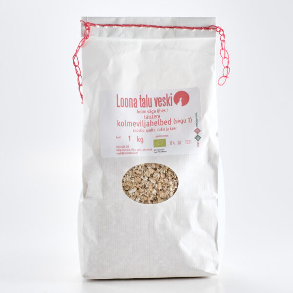 Kolmeviljahelbed (rukis, spelta, kaer) 1 kg Loona Talu